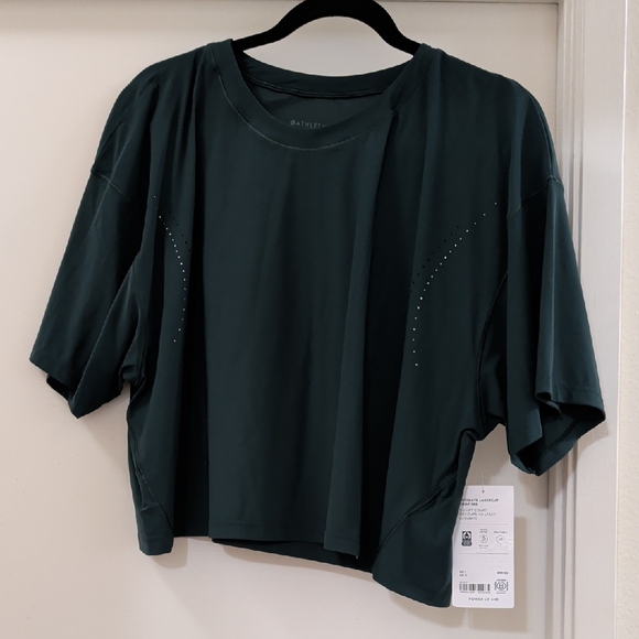 Athleta Ultimate Lasercut Crop Tee Teal NWT - Picture 3 of 8